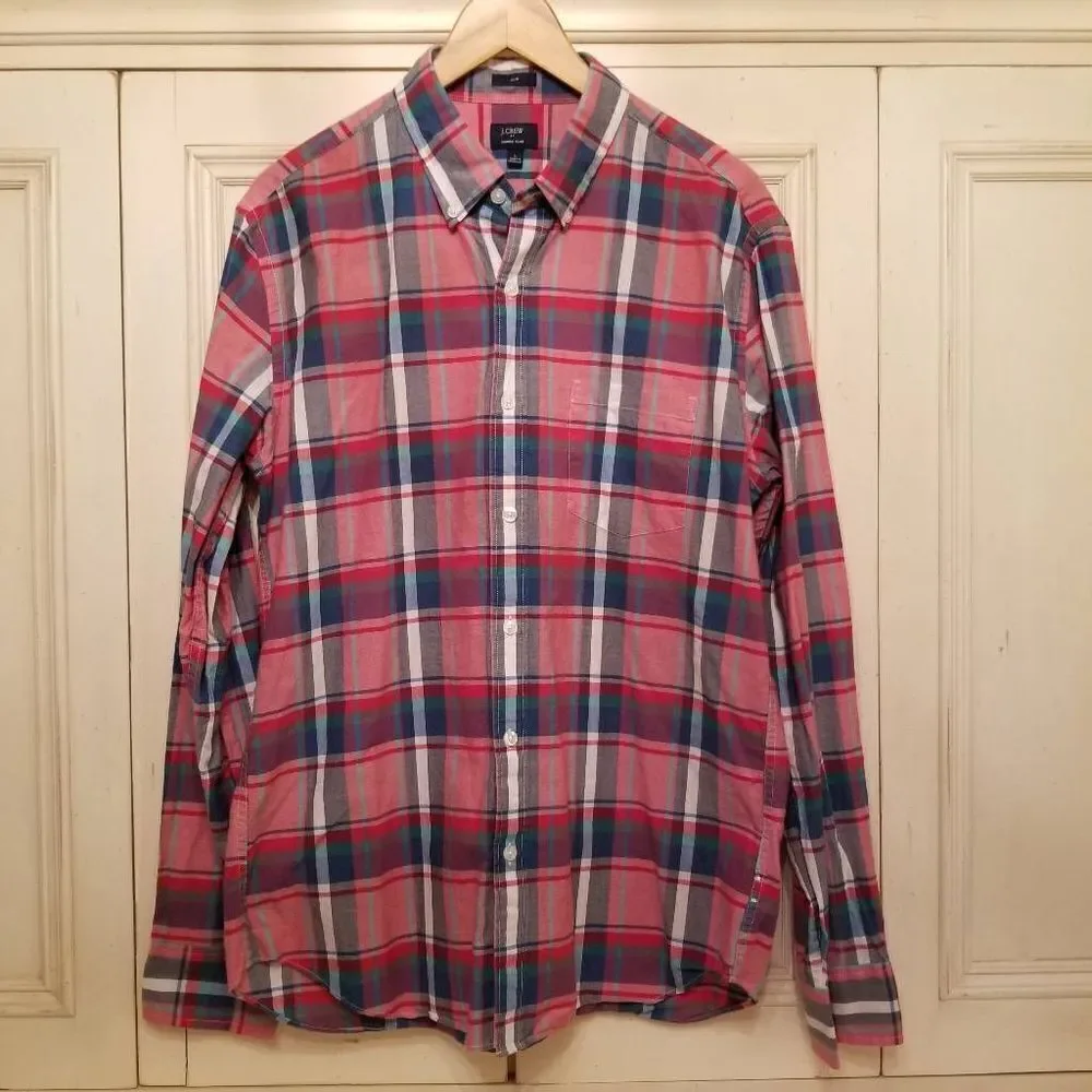 J. Crew Summer Plaid Button Down Slim Large